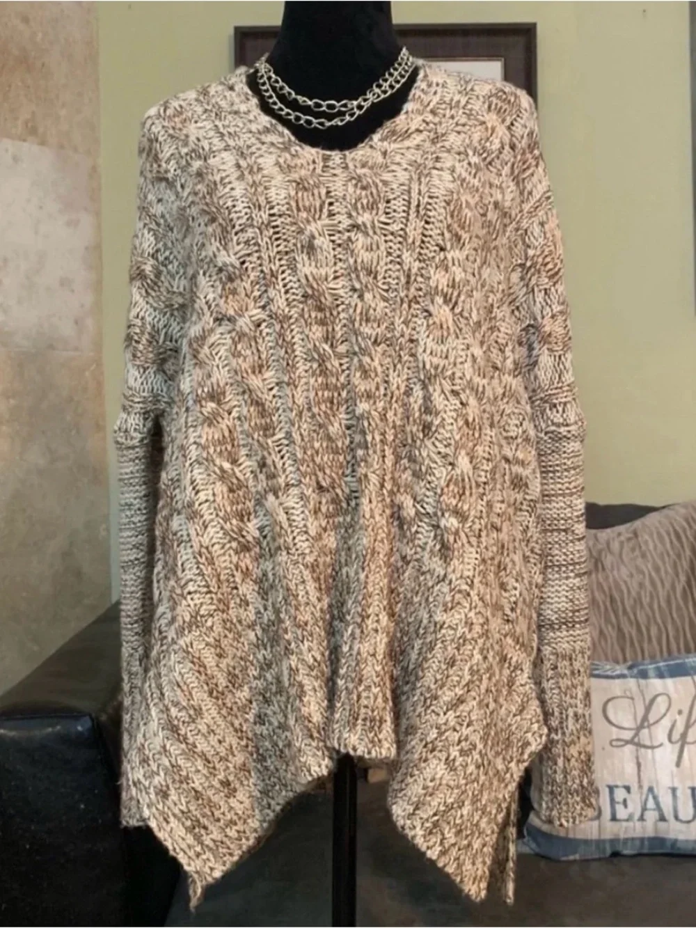 NWT Long Sleeve Marled Chunky Knit Oversized Sweater XS/S